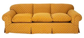Gold Upholstered Three Seater Club Sofa
