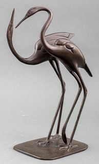 Japanese Bronze Heron Couple Sculpture