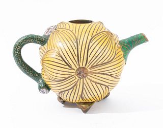 Chinese Cloisonne Lotus Form Half Tea Pot
