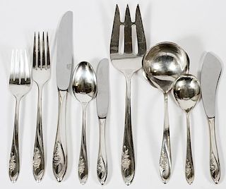 TOWLE SCULPTED ROSE STERLING FLATWARE SET 20TH C.