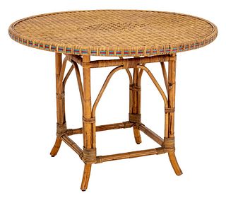 Woven Rattan and Bentwood Round Dining Table