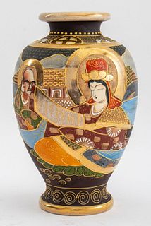 Japanese Satsuma Gilt Seascape Pottery Vase