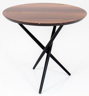 Modernist Parcel-Ebonized Walnut Tripod Table