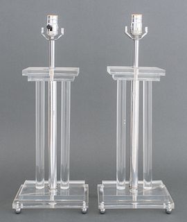 Midcentury Lucite and Chrome Table Lamps, Pr