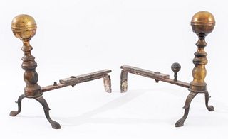 Pair of Regency Style Brass Andirons / Chenets