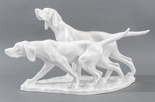 Italian Faenza Biancha Ceramic Hunting Dogs