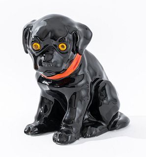 Erphila German Art Pottery Puppy Dog w/ Glass Eyes