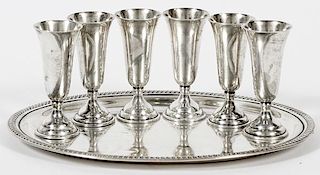 STERLING CORDIALS & TRAY