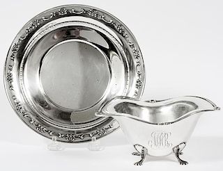 AMERICAN STERLING FOOTED SAUCE BOWL & PLATE