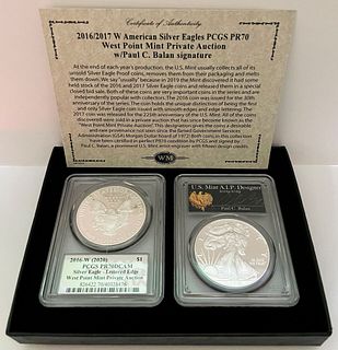 (2-coins) 2016/17-W American Silver Eagle PCGS PR70 DCAM Signed By Paul C. Balan