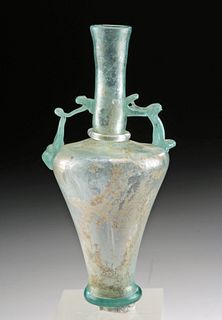 Museum-Exhibited Roman Glass Flask - Elegant Form