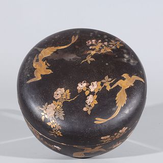 Antique Japanese Lacquer Circular Form Covered Box