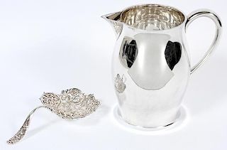 WHITING AND TUTTLE STERLING WATER PITCHER AND SPOON