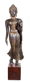 Large Antique Bronze Standing Buddha Figure