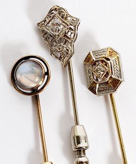 VINTAGE GOLD DIAMOND AND MOONSTONE HAT PINS