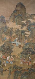 Antique Extra Large Chinese Silk Scroll Landscape