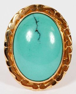 10CT PERSIAN TURQUOISE AND 18KT ROSE GOLD RING