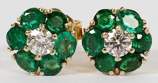 2.6 NATURAL EMERALD AND DIAMOND CLUSTER EARRINGS