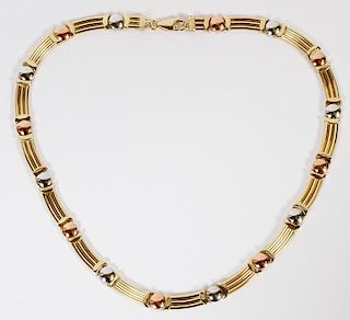14KT WHITE ROSE AND YELLOW GOLD RETRO LINK NECKLACE