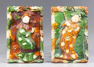 Pair Chinese Tong Style Ceramic Tiles