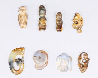 Group of Eight Archaic Chinese Style Carved Agate Ornaments