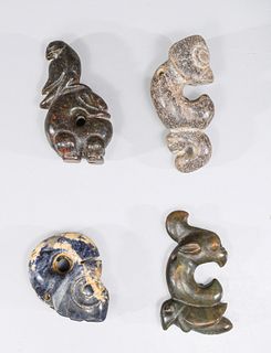 Group of Four Archaic Chinese Style Carved Hardstone Ornaments