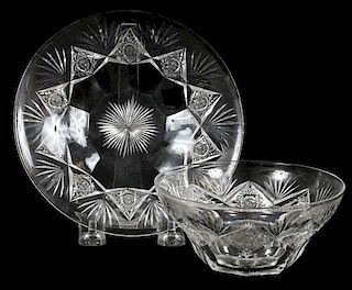 HAWKES CUT CRYSTAL BOWL AND UNDER PLATE