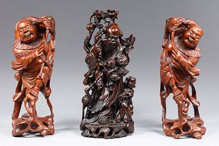 Group of Three Carved Chinese Figures