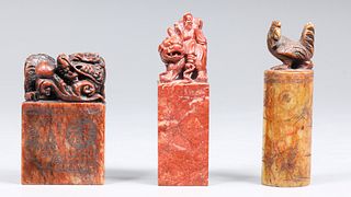 Group of Three Chinese Carved Hardstone Seals