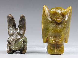 Group of Two Archaic Chinese Style Carved Hardstone Figures