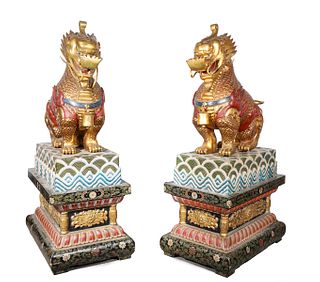 Pair Colossal Chinese Gilded Lions
