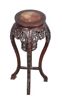 Antique Chinese Carved Stand with Stone Top