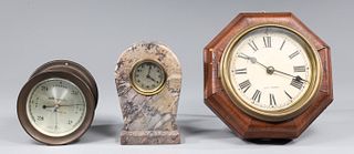 Group of Three Antique Clocks and Barometer, Seth Thomas, Airguide