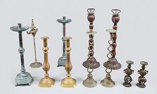 Group of Fifteen Vintage Bronze and Brass Candlesticks