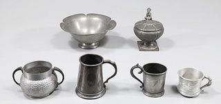 Group of Six Antique Assorted Pewter Collection, Porter Blanchard, Danish Pewter