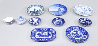 Group of Ten Antique Flow Blue Collection