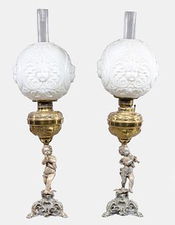 Pair French Brass Table Lamps