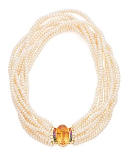 A Bellarri pearl and gem-set necklace