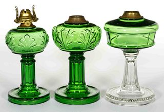 ASSORTED RIVERSIDE GLASS KEROSENE STAND LAMPS, LOT OF THREE
