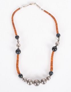A Mexican Sterling, Amber and Stone Necklace
