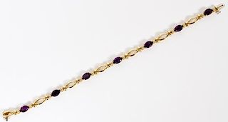 8CT AMETHYST AND 14KT YELLOW GOLD BRACELET