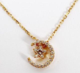 BROWN DIAMONDS AND YELLOW GOLD MOON & STAR NECKLACE
