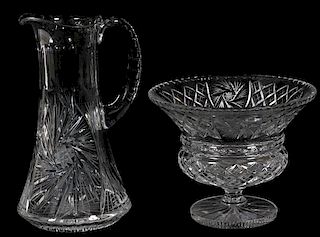 CUT CRYSTAL COMPOTE & WATER PITCHER