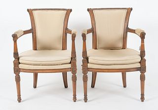 Pair Directoire Style Carved Beechwood Fauteuils