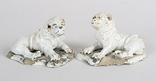 A Pair of Early Faience Lions