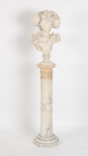 Italian Alabaster Bust of a Maiden and Pedestal