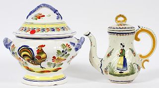 QUIMPER FRENCH POTTERY COVERED TUREEN & TEAPOT 2