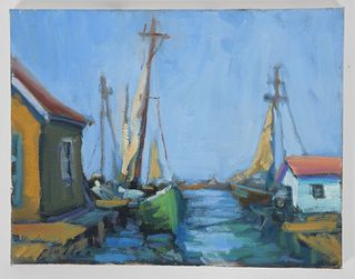 Mark Pullen (American) Oil on Canvas, Harbor Scene