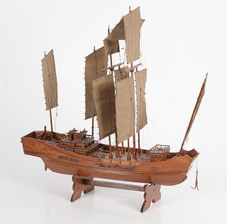 A Chinese Hardwood Junk Boat Model