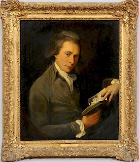 JOHN HAMILTON MORTIMER (ENGLISH, 1740-1779) OIL ON CANVAS, H 30", W 25", PORTRAIT OF JOHN IRELAND